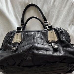 b. makowsky Black Leather Satchel with Silver-Tone Accents